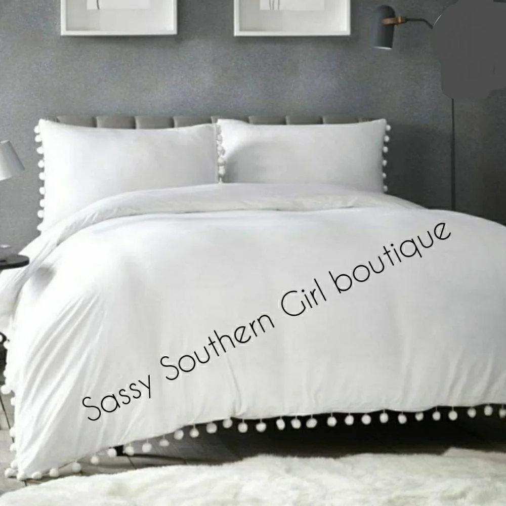 ⭐🆕White washed pom pom duvet cover set